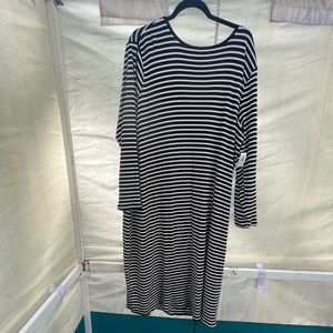 Black and white sweater striped midi dress